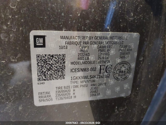 Aukcja sprzedaży 2019 Gmc Acadia Slt-2, vin: 1GKKNWLS4KZ162162, numer aukcji: 30097643