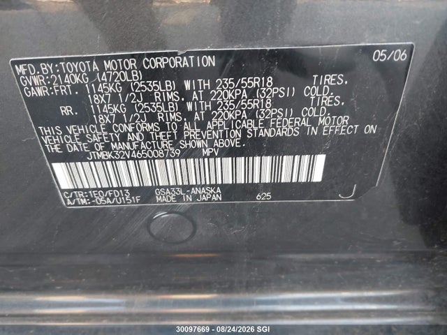 30097669 :رقم المزاد ، JTMBK32V465008739 vin ، 2006 Toyota Rav4 Sport مزاد بيع