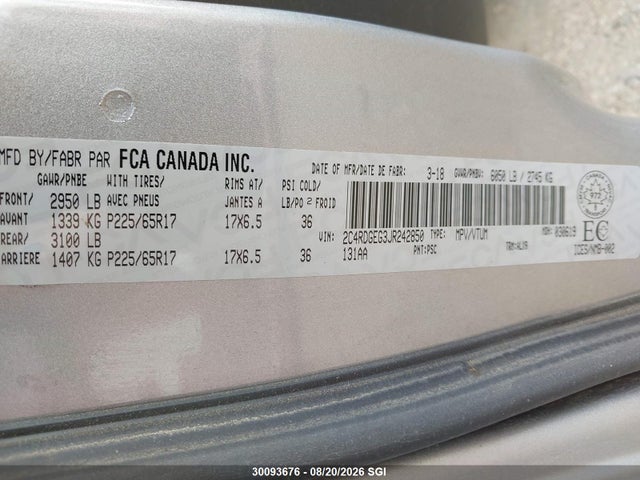 Dodge Grand Caravan Gt 2018 2C4RDGEG3JR242850 Image 9
