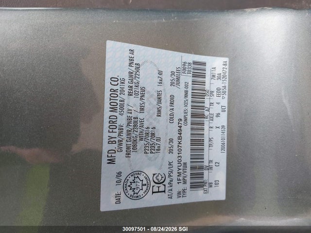 Продажа на аукционе авто 2007 Ford Escape Xlt, vin: 1FMYU03107KB49479, номер лота: 30097501