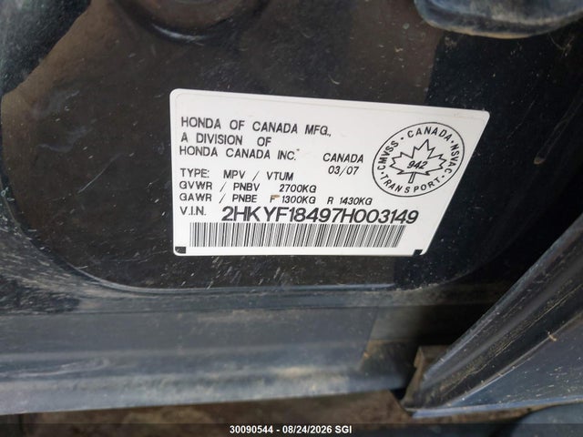 30090544 :رقم المزاد ، 2HKYF18497H003149 vin ، 2007 Honda Pilot Ex مزاد بيع