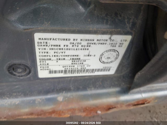 Aukcja sprzedaży 2001 Nissan Sentra Xe/gxe, vin: 3N1CB51D21L414958, numer aukcji: 30095282