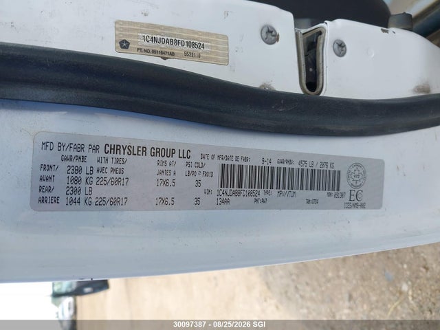 Продаж на аукціоні авто 2015 Jeep Compass Sport/north, vin: 1C4NJDAB8FD108524, номер лоту: 30097387