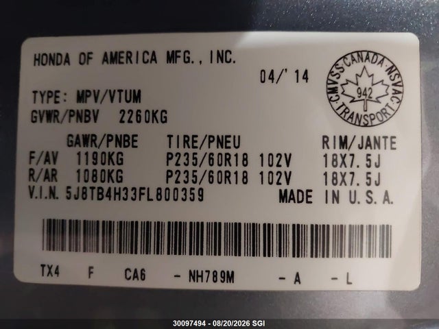Acura RDX 2015 5J8TB4H33FL800359 Image 9