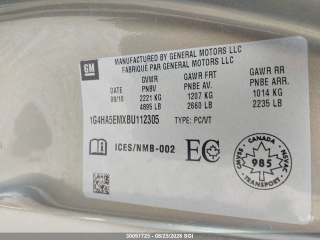 2011 Buick Lucerne Cx მანქანა იყიდება აუქციონზე, vin: 1G4HA5EMXBU112305, აუქციონის ნომერი: 30097725
