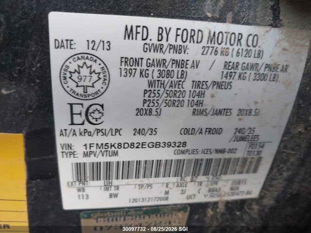 Ford EXPLORER XLT 2014 1FM5K8D82EGB39328 Image 9