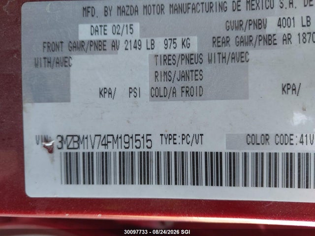 3MZBM1V74FM191515 Mazda 3 TOURING