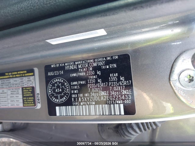 5XYZUDLA2EG225433 Hyundai SANTA FE SPORT