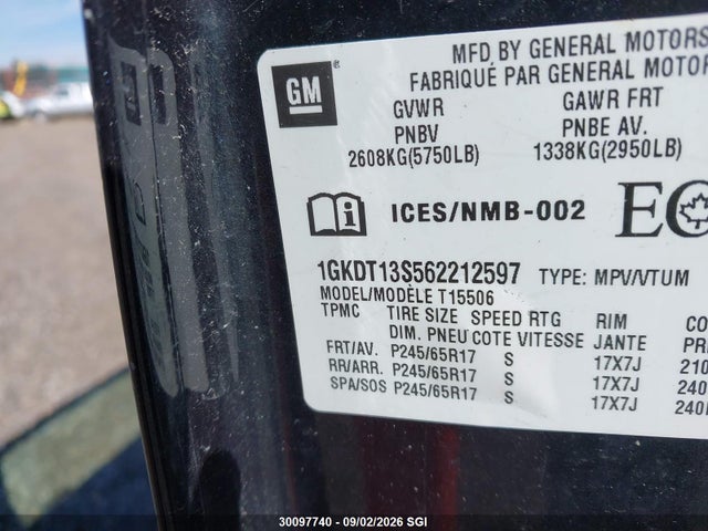 30097740 :رقم المزاد ، 1GKDT13S562212597 vin ، 2006 Gmc Envoy مزاد بيع