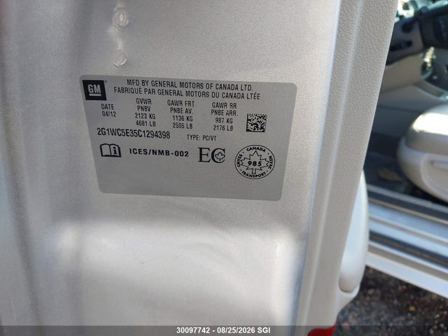 30097742 :رقم المزاد ، 2G1WC5E35C1294398 vin ، 2012 Chevrolet Impala Ltz مزاد بيع