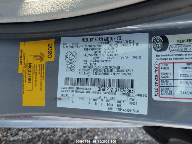 Продажа на аукционе авто 2007 Ford Fusion Sel, vin: 3FAHP021X7R263651, номер лота: 30097744