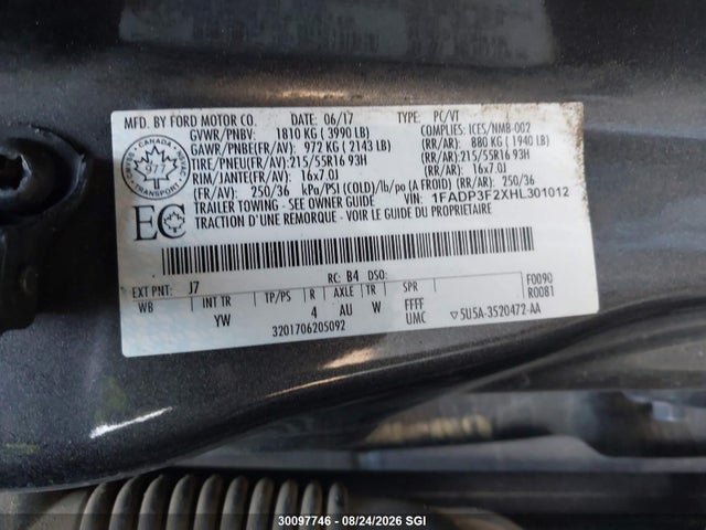 Ford FOCUS SE 2017 1FADP3F2XHL301012 Image 9