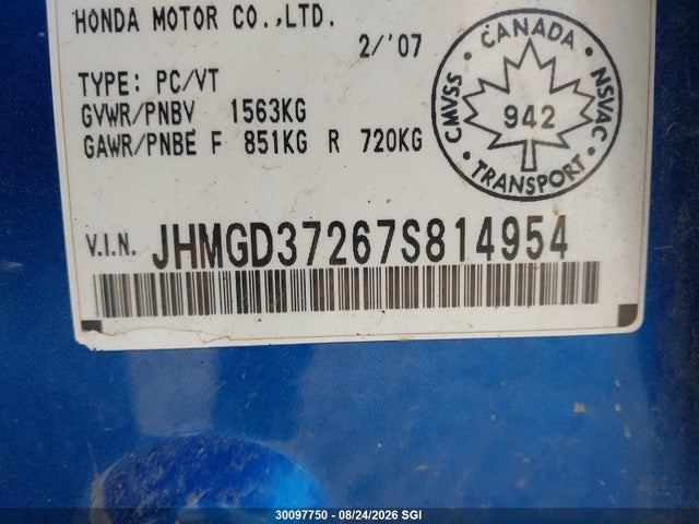 Продажа на аукционе авто 2007 Honda Fit Dx, vin: JHMGD37267S814954, номер лота: 30097750