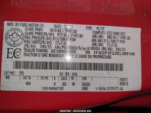 Ford FOCUS SE 2014 1FADP3F23EL385198 Image 9