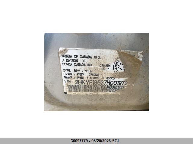Auction sale of the 2007 Honda Pilot Exl, vin: 2HKYF18537H001972, lot number: 30097779