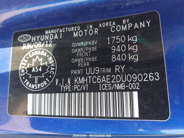 2013 Hyundai Veloster Turbo მანქანა იყიდება აუქციონზე, vin: KMHTC6AE2DU090263, აუქციონის ნომერი: 30093249