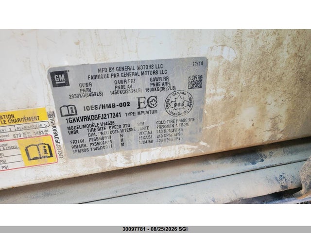 1GKKVRKD5FJ217341 GMC Acadia Slt-1