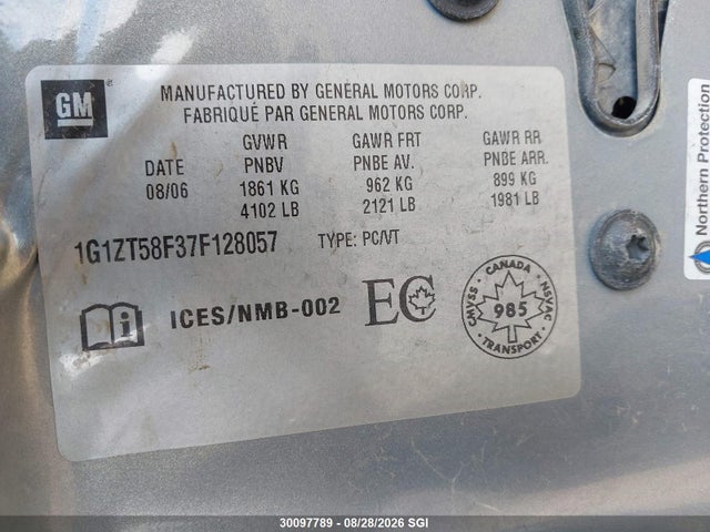 Продажа на аукционе авто 2007 Chevrolet Malibu Lt, vin: 1G1ZT58F37F128057, номер лота: 30097789
