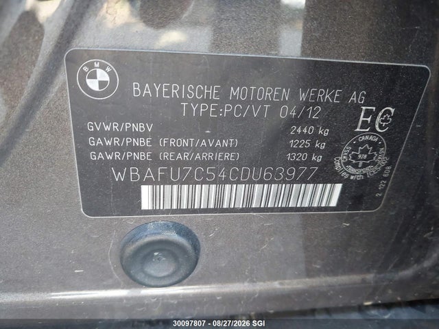 Продажа на аукционе авто 2012 Bmw 535 Xi, vin: WBAFU7C54CDU63977, номер лота: 30097807