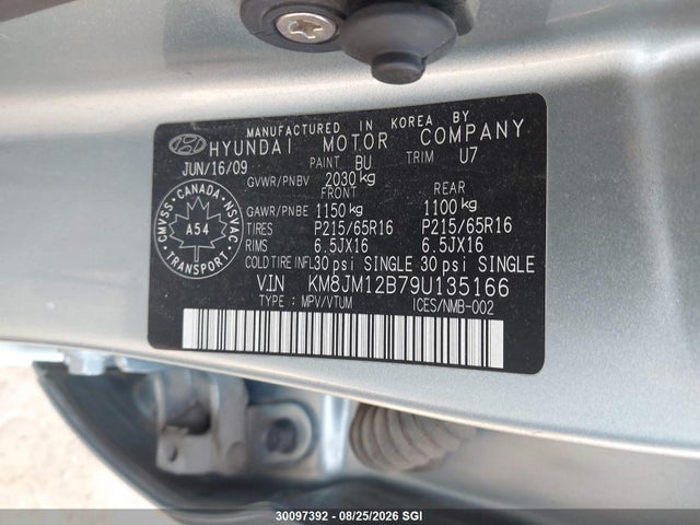 2009 Hyundai Tucson Gls მანქანა იყიდება აუქციონზე, vin: KM8JM12B79U135166, აუქციონის ნომერი: 30097392