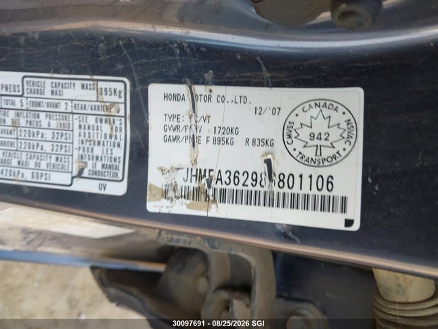 Продажа на аукционе авто 2008 Honda Civic Hybrid, vin: JHMFA36298S801106, номер лота: 30097691