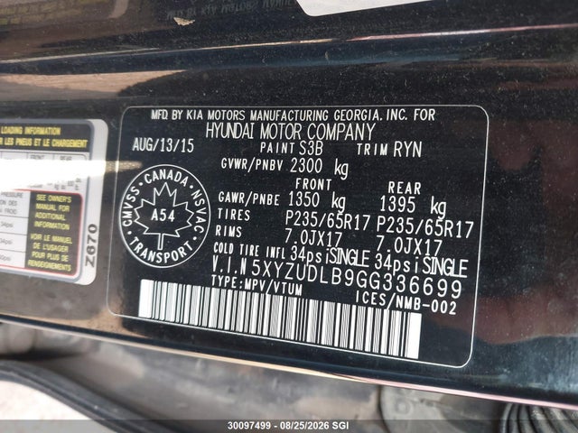 5XYZUDLB9GG336699 Hyundai SANTA FE SPORT