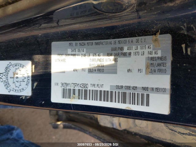 30097653 :رقم المزاد ، 3MZBM1V70FM143980 vin ، 2015 Mazda 3 Touring مزاد بيع