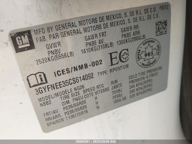 Продаж на аукціоні авто 2012 Cadillac Srx Performance Collection, vin: 3GYFNEE35CS614092, номер лоту: 30080291