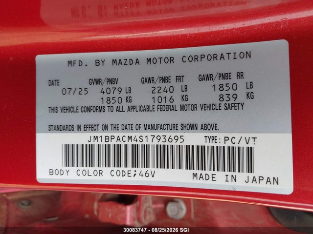 30083747 :رقم المزاد ، JM1BPACM4S1793695 vin ، 2025 Mazda 3 Preferred مزاد بيع