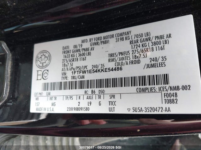 1FTFW1E54KKE54486 Ford F150 Supercrew