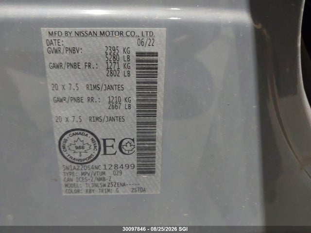 5N1AZ2DS4NC128499 Nissan Murano Platinum