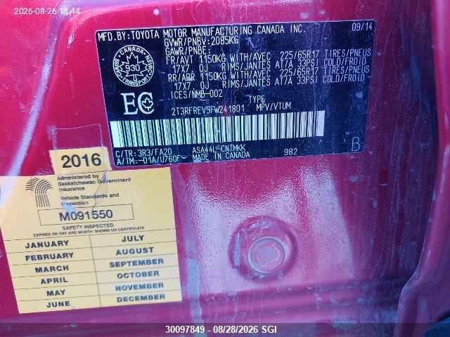 2T3RFREV5FW241801 Toyota Rav4 Xle