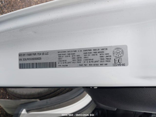 2025 Ram Promaster 2500 2500 High მანქანა იყიდება აუქციონზე, vin: 3C6LRVCG3SE558029, აუქციონის ნომერი: 30097865