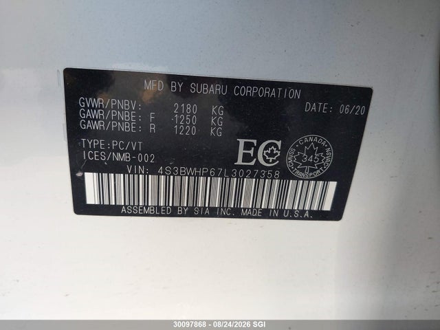 4S3BWHP67L3027358 Subaru Legacy Premier Gt