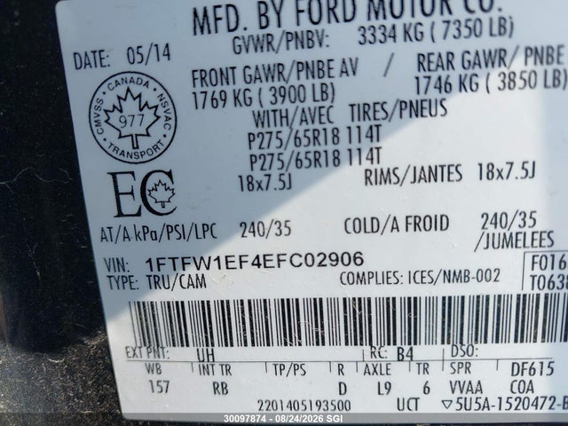1FTFW1EF4EFC02906 Ford F150 Supercrew