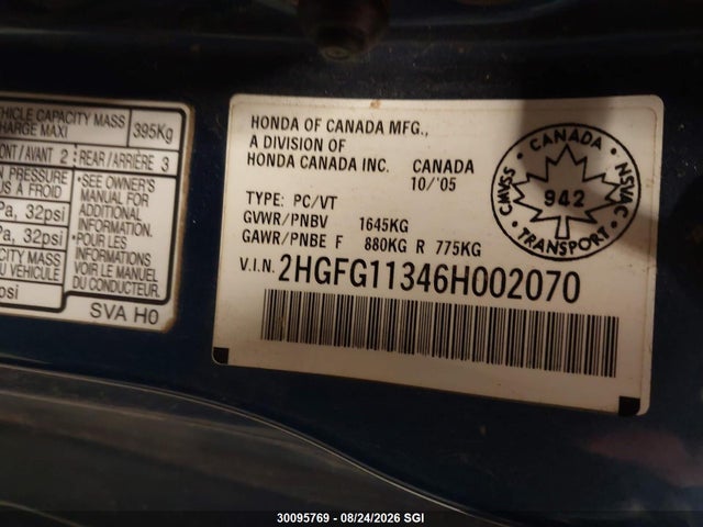 Продаж на аукціоні авто 2006 Honda Civic Dx Vp, vin: 2HGFG11346H002070, номер лоту: 30095769