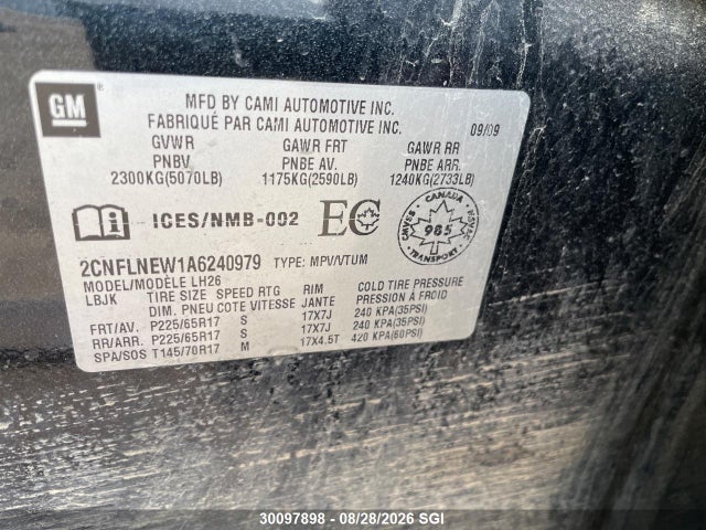 30097898 :رقم المزاد ، 2CNFLNEW1A6240979 vin ، 2010 Chevrolet Equinox Lt مزاد بيع