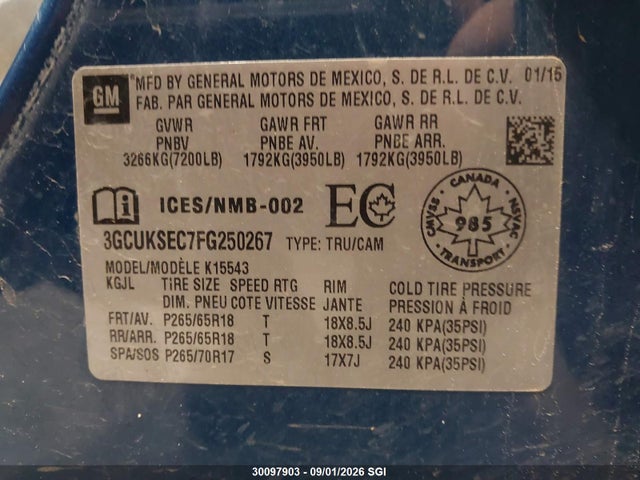 Chevrolet Silverado K1500 Ltz 2015 3GCUKSEC7FG250267 Image 9