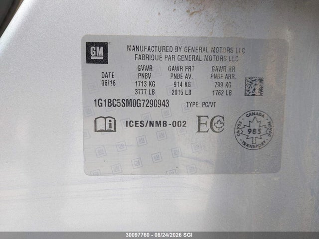 1G1BC5SM0G7290943 Chevrolet CRUZE LS