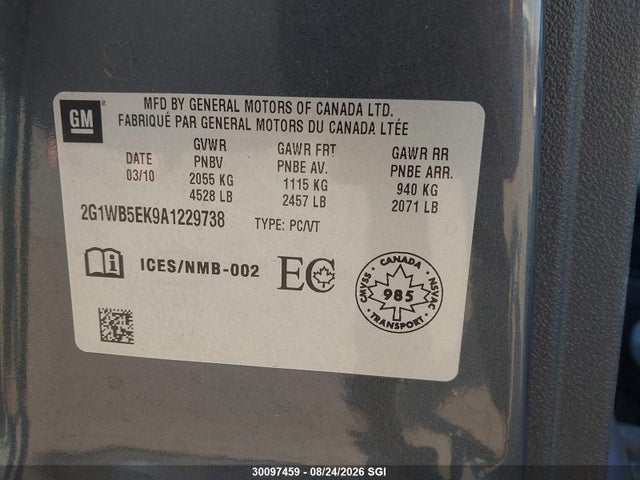 2010 Chevrolet Impala Lt მანქანა იყიდება აუქციონზე, vin: 2G1WB5EK9A1229738, აუქციონის ნომერი: 30097459