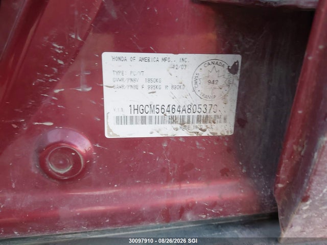 Продаж на аукціоні авто 2004 Honda Accord Lx, vin: 1HGCM56464A805379, номер лоту: 30097910