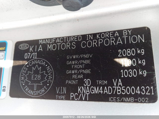 30097912 :رقم المزاد ، KNAGM4AD7B5004321 vin ، 2011 Kia Optima Hybrid مزاد بيع