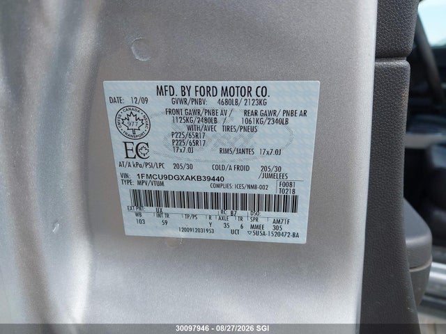 Продаж на аукціоні авто 2010 Ford Escape Xlt, vin: 1FMCU9DGXAKB39440, номер лоту: 30097946