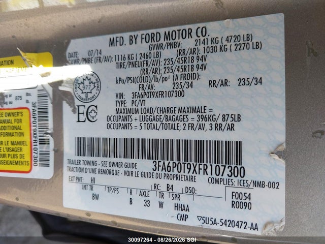 3FA6P0T9XFR107300 Ford FUSION SE