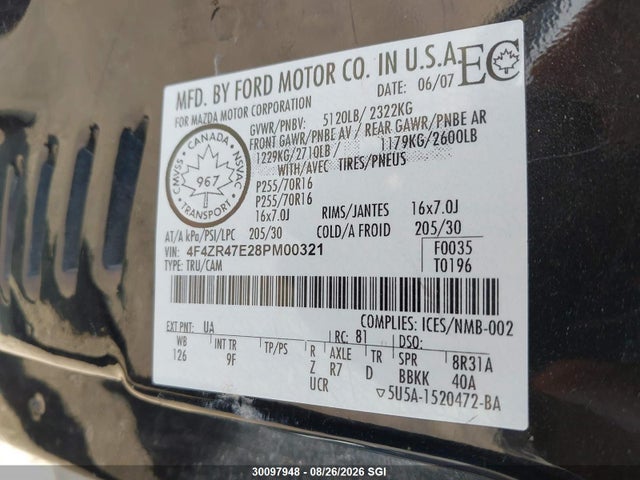 30097948 :رقم المزاد ، 4F4ZR47E28PM00321 vin ، 2008 Mazda B4000 Cab Plus مزاد بيع