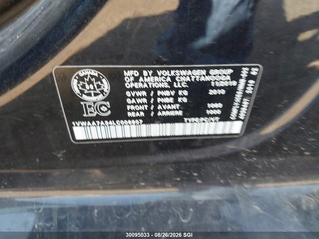 30095033 :رقم المزاد ، 1VWAA7A34LC006807 vin ، 2020 Volkswagen Passat Comfortline مزاد بيع