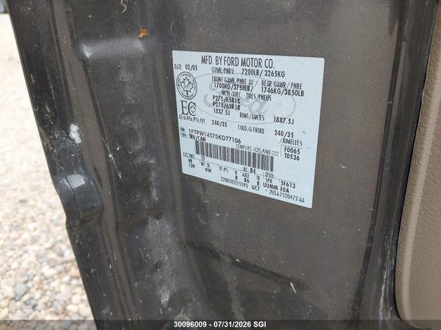 Продажа на аукционе авто 2005 Ford F150 Supercrew, vin: 1FTPW14575KD77106, номер лота: 30096009
