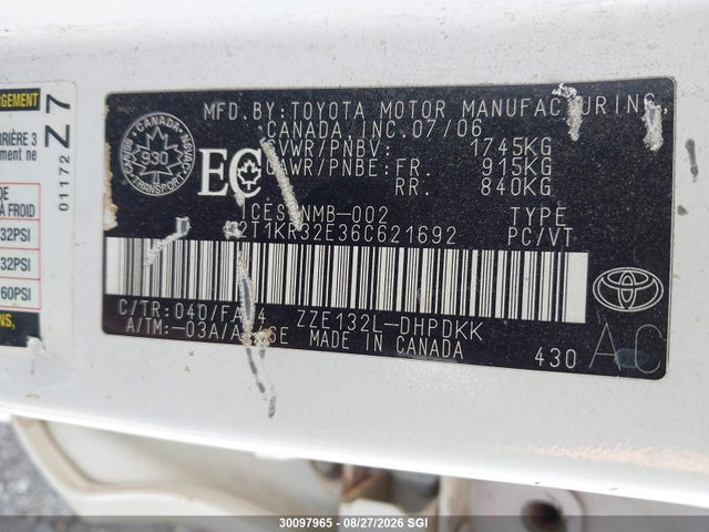 2006 Toyota Corolla Matrix Xr მანქანა იყიდება აუქციონზე, vin: 2T1KR32E36C621692, აუქციონის ნომერი: 30097965