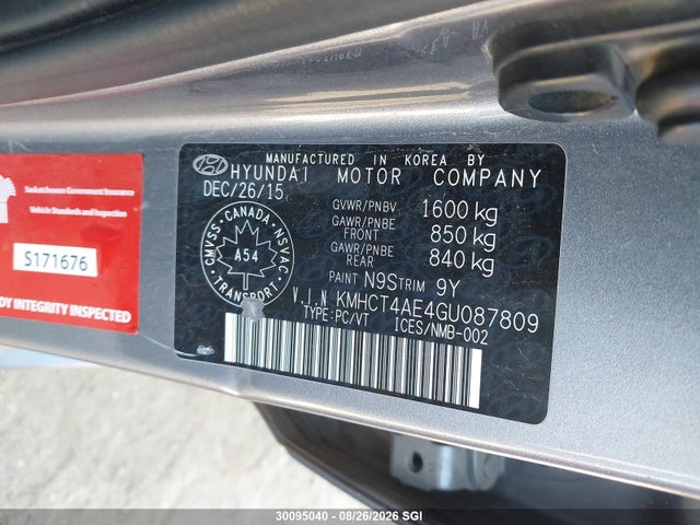 Hyundai ACCENT GL 2016 KMHCT4AE4GU087809 Image 9