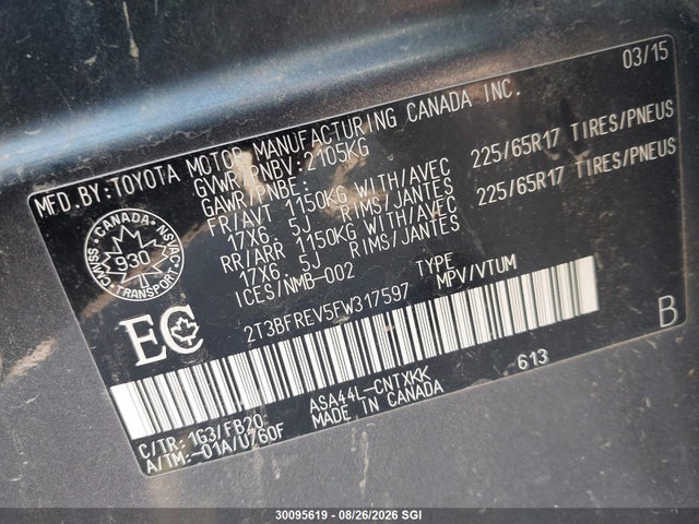 2T3BFREV5FW317597 Toyota RAV4 LE